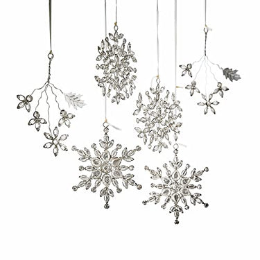 Loberon Weihnachtsschmuck 6er Set Allegan, Verschiedene Formen, glitzernde Schneeflocken & Sterne, Weihnachtsdeko, Christbaumschmuck, Eisen, Glas, Silber im Sale